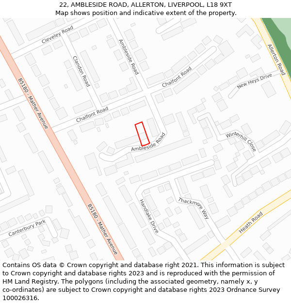 22, AMBLESIDE ROAD, ALLERTON, LIVERPOOL, L18 9XT: Location map and indicative extent of plot