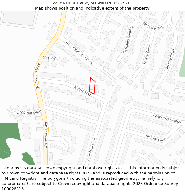 22, ANDERRI WAY, SHANKLIN, PO37 7EF: Location map and indicative extent of plot