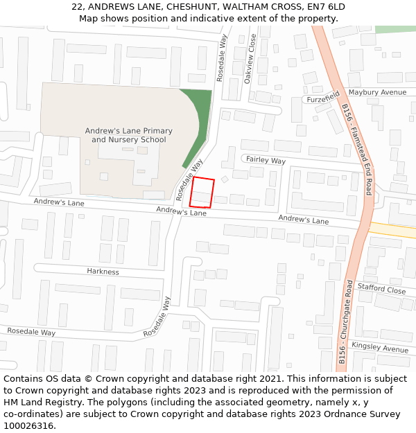 22, ANDREWS LANE, CHESHUNT, WALTHAM CROSS, EN7 6LD: Location map and indicative extent of plot