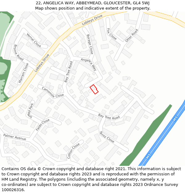 22, ANGELICA WAY, ABBEYMEAD, GLOUCESTER, GL4 5WJ: Location map and indicative extent of plot