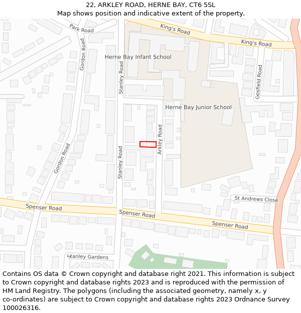 22, ARKLEY ROAD, HERNE BAY, CT6 5SL: Location map and indicative extent of plot