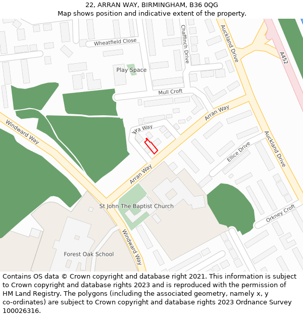 22, ARRAN WAY, BIRMINGHAM, B36 0QG: Location map and indicative extent of plot