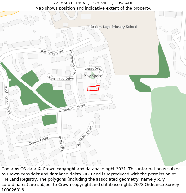 22, ASCOT DRIVE, COALVILLE, LE67 4DF: Location map and indicative extent of plot