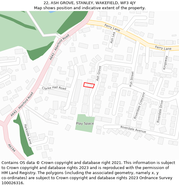 22, ASH GROVE, STANLEY, WAKEFIELD, WF3 4JY: Location map and indicative extent of plot