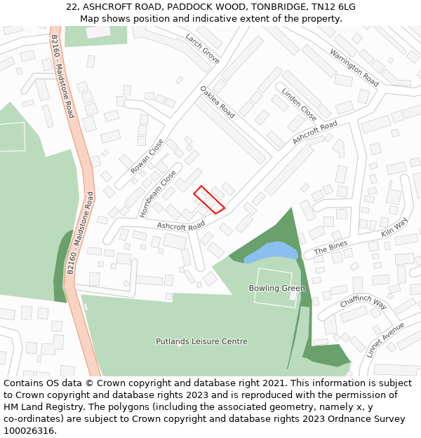 22, ASHCROFT ROAD, PADDOCK WOOD, TONBRIDGE, TN12 6LG: Location map and indicative extent of plot