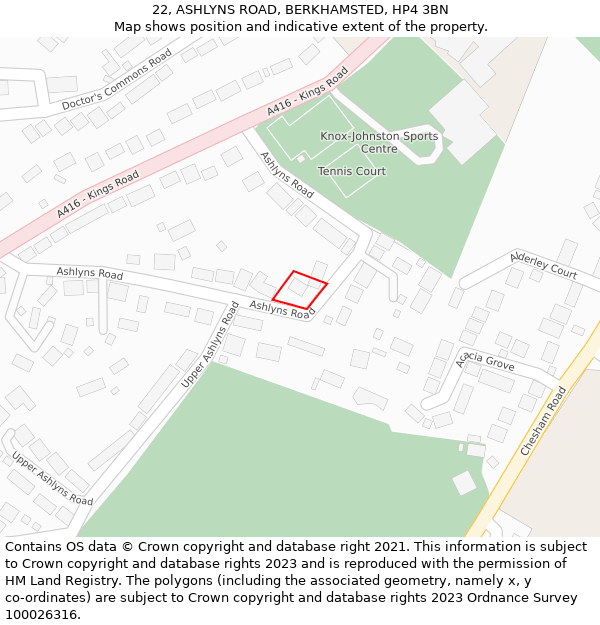 22, ASHLYNS ROAD, BERKHAMSTED, HP4 3BN: Location map and indicative extent of plot