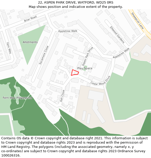 22, ASPEN PARK DRIVE, WATFORD, WD25 0RS: Location map and indicative extent of plot