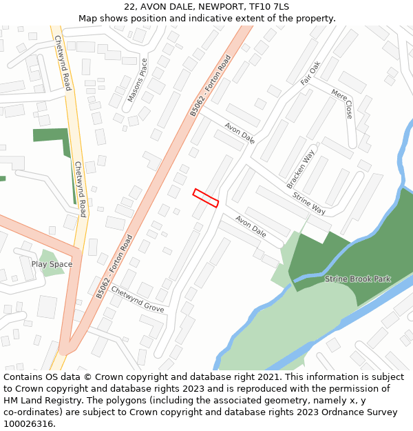 22, AVON DALE, NEWPORT, TF10 7LS: Location map and indicative extent of plot