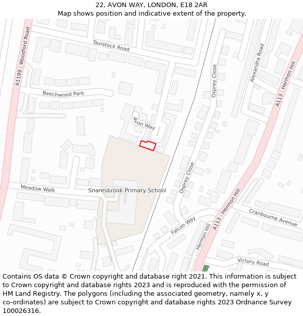 22, AVON WAY, LONDON, E18 2AR: Location map and indicative extent of plot
