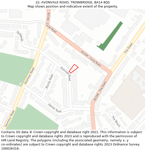 22, AVONVALE ROAD, TROWBRIDGE, BA14 8QS: Location map and indicative extent of plot