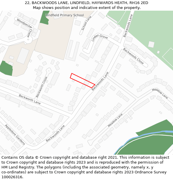 22, BACKWOODS LANE, LINDFIELD, HAYWARDS HEATH, RH16 2ED: Location map and indicative extent of plot