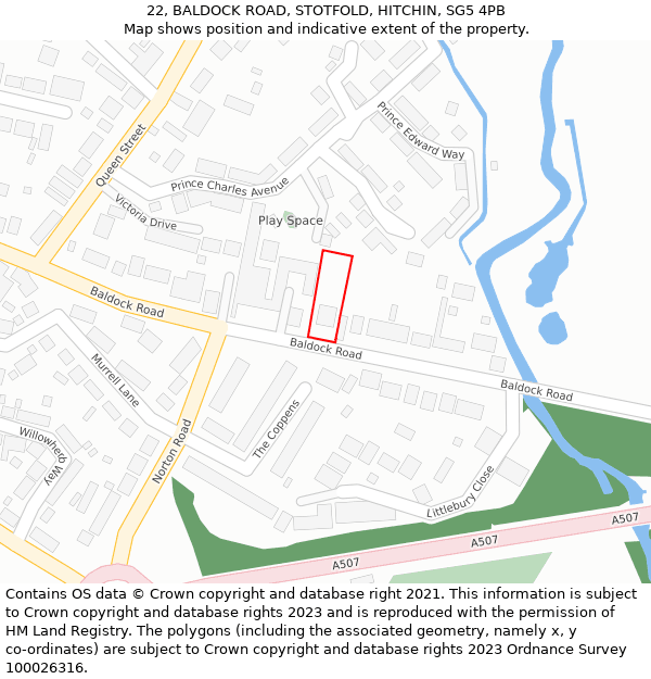 22, BALDOCK ROAD, STOTFOLD, HITCHIN, SG5 4PB: Location map and indicative extent of plot