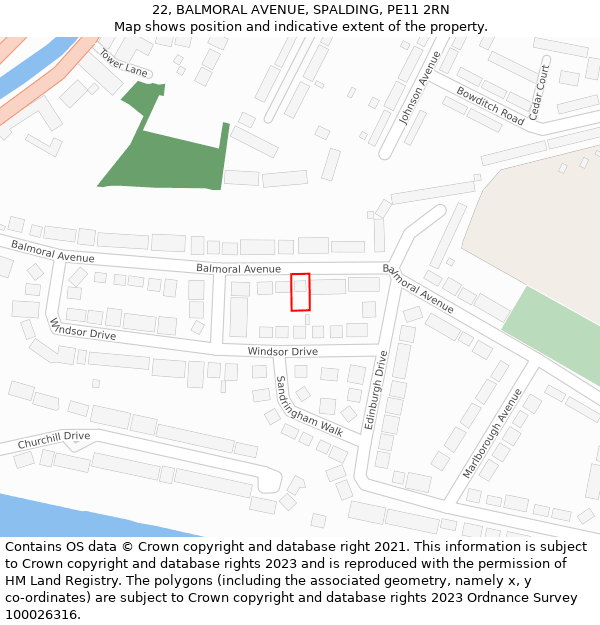 22, BALMORAL AVENUE, SPALDING, PE11 2RN: Location map and indicative extent of plot