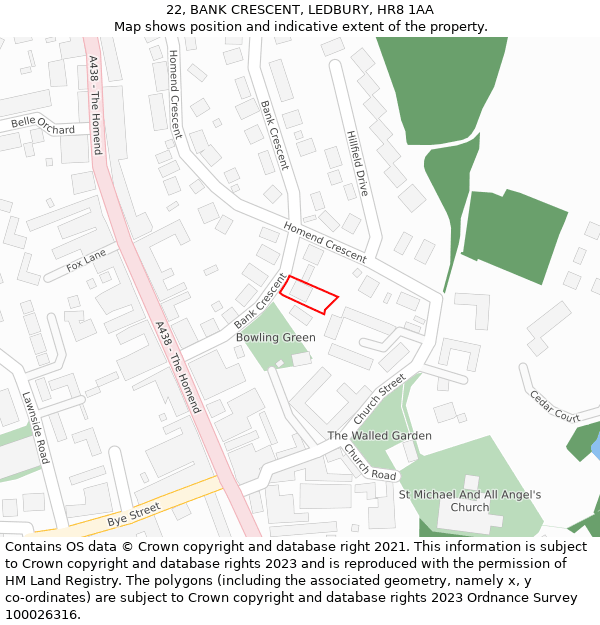 22, BANK CRESCENT, LEDBURY, HR8 1AA: Location map and indicative extent of plot