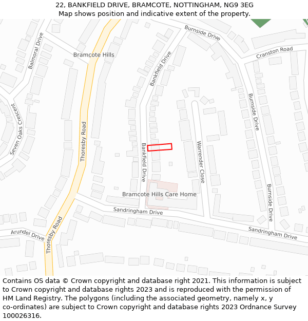 22, BANKFIELD DRIVE, BRAMCOTE, NOTTINGHAM, NG9 3EG: Location map and indicative extent of plot