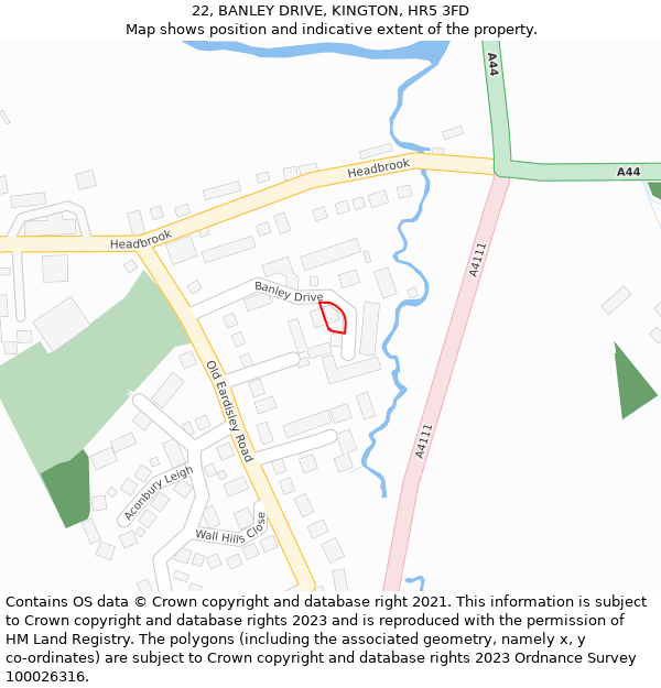 22, BANLEY DRIVE, KINGTON, HR5 3FD: Location map and indicative extent of plot