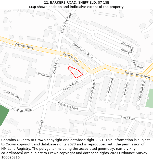 22, BARKERS ROAD, SHEFFIELD, S7 1SE: Location map and indicative extent of plot