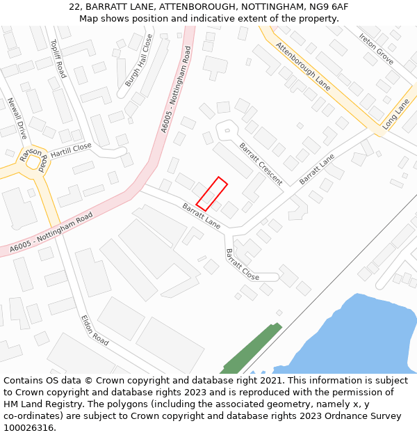 22, BARRATT LANE, ATTENBOROUGH, NOTTINGHAM, NG9 6AF: Location map and indicative extent of plot