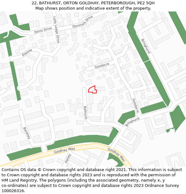 22, BATHURST, ORTON GOLDHAY, PETERBOROUGH, PE2 5QH: Location map and indicative extent of plot