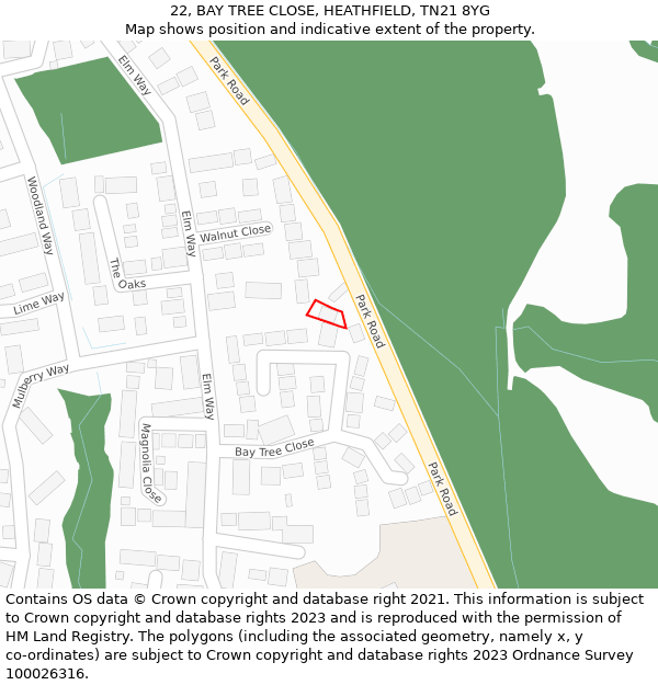 22, BAY TREE CLOSE, HEATHFIELD, TN21 8YG: Location map and indicative extent of plot