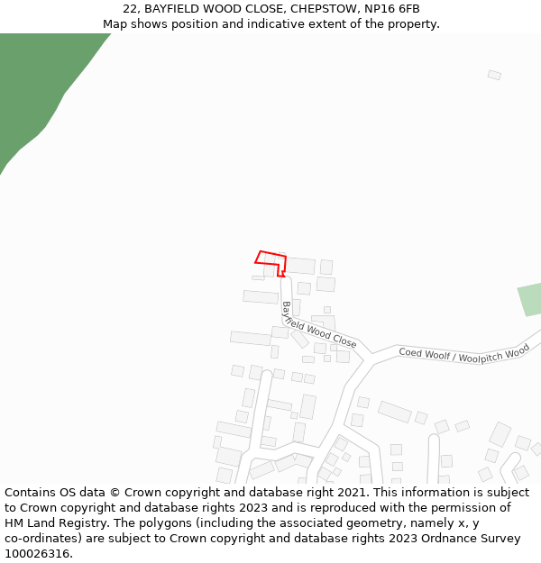 22, BAYFIELD WOOD CLOSE, CHEPSTOW, NP16 6FB: Location map and indicative extent of plot