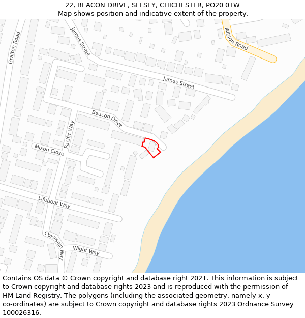 22, BEACON DRIVE, SELSEY, CHICHESTER, PO20 0TW: Location map and indicative extent of plot