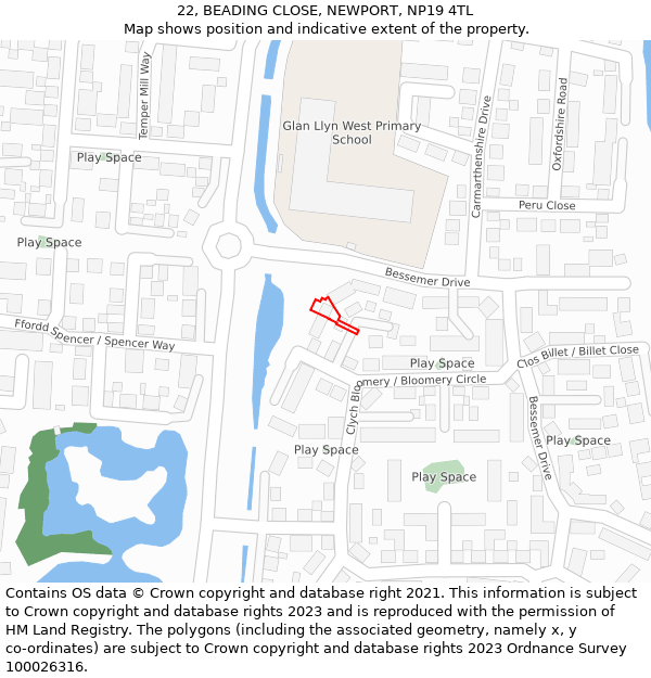 22, BEADING CLOSE, NEWPORT, NP19 4TL: Location map and indicative extent of plot