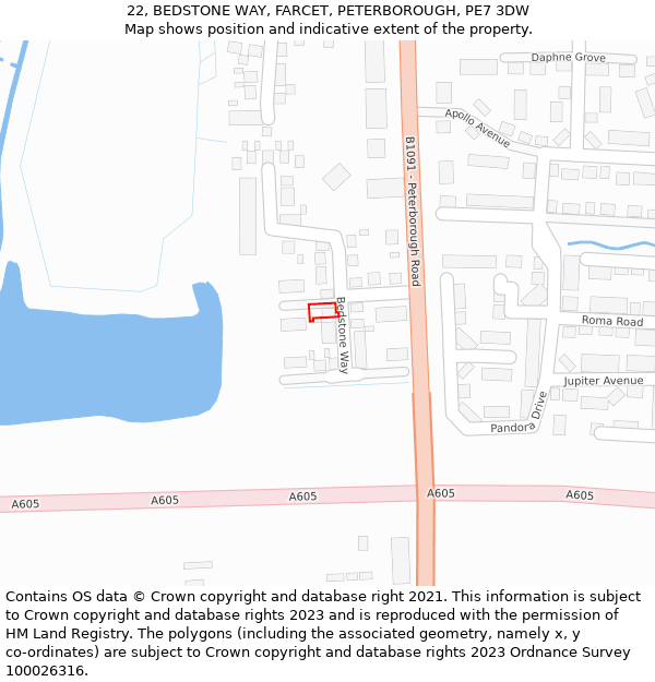 22, BEDSTONE WAY, FARCET, PETERBOROUGH, PE7 3DW: Location map and indicative extent of plot