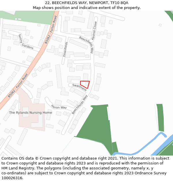 22, BEECHFIELDS WAY, NEWPORT, TF10 8QA: Location map and indicative extent of plot