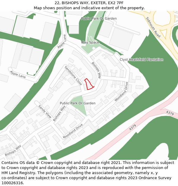 22, BISHOPS WAY, EXETER, EX2 7PF: Location map and indicative extent of plot