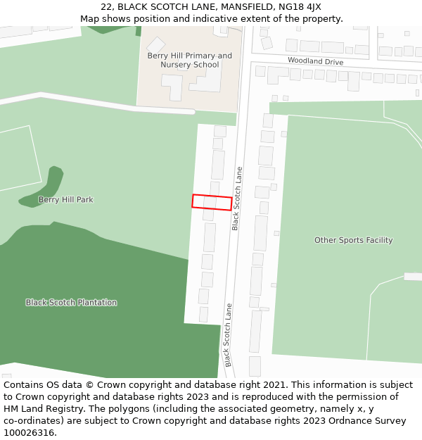 22, BLACK SCOTCH LANE, MANSFIELD, NG18 4JX: Location map and indicative extent of plot