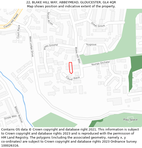 22, BLAKE HILL WAY, ABBEYMEAD, GLOUCESTER, GL4 4QR: Location map and indicative extent of plot