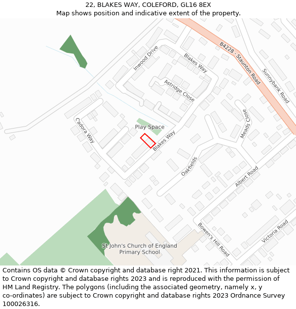 22, BLAKES WAY, COLEFORD, GL16 8EX: Location map and indicative extent of plot