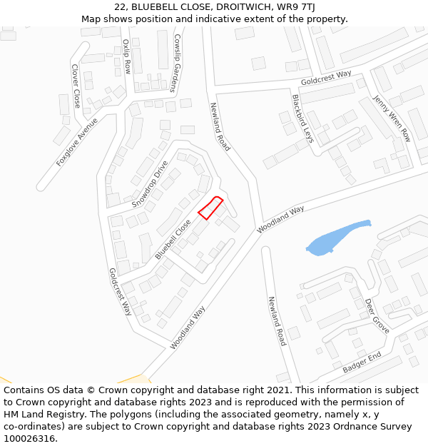 22, BLUEBELL CLOSE, DROITWICH, WR9 7TJ: Location map and indicative extent of plot