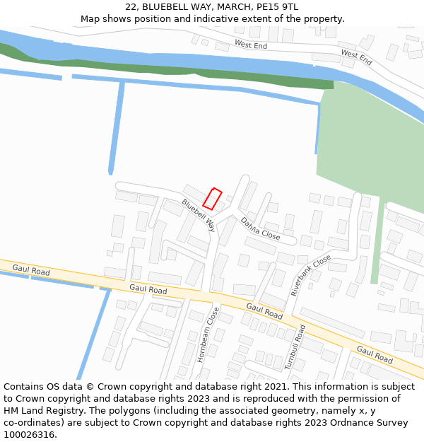 22, BLUEBELL WAY, MARCH, PE15 9TL: Location map and indicative extent of plot