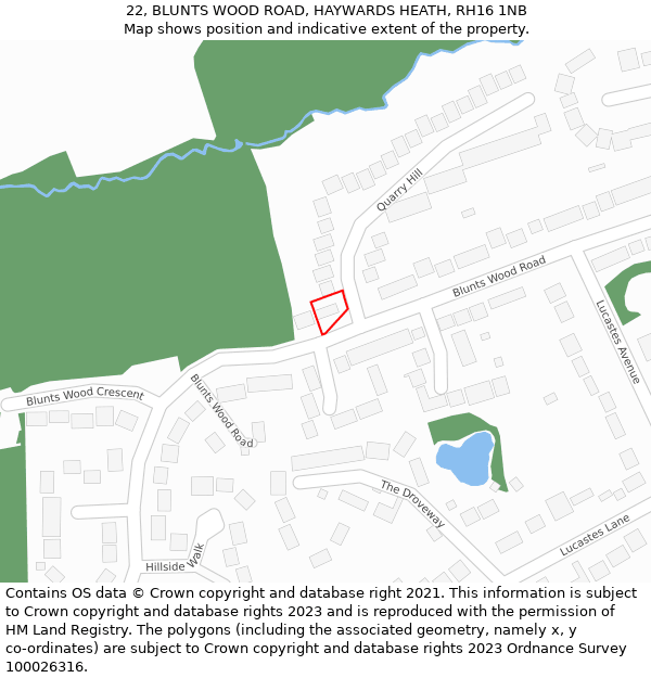 22, BLUNTS WOOD ROAD, HAYWARDS HEATH, RH16 1NB: Location map and indicative extent of plot
