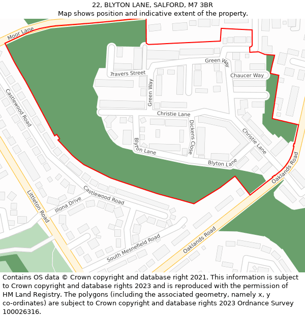 22, BLYTON LANE, SALFORD, M7 3BR: Location map and indicative extent of plot