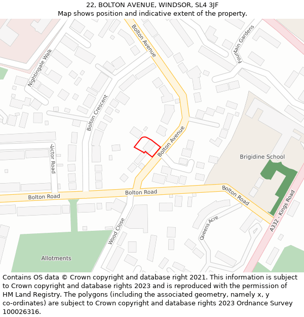 22, BOLTON AVENUE, WINDSOR, SL4 3JF: Location map and indicative extent of plot