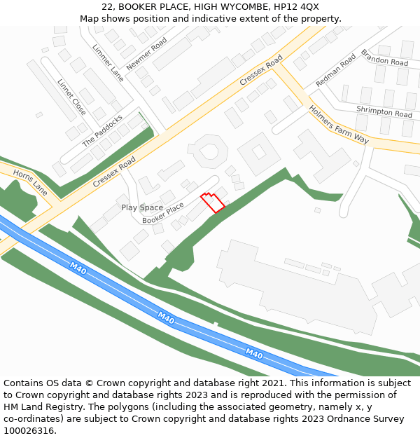 22, BOOKER PLACE, HIGH WYCOMBE, HP12 4QX: Location map and indicative extent of plot