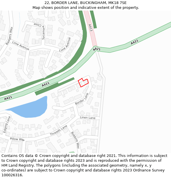 22, BORDER LANE, BUCKINGHAM, MK18 7SE: Location map and indicative extent of plot