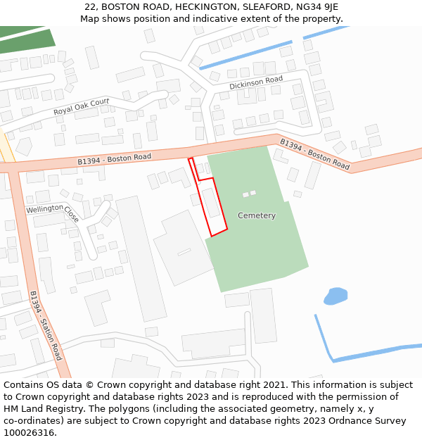 22, BOSTON ROAD, HECKINGTON, SLEAFORD, NG34 9JE: Location map and indicative extent of plot