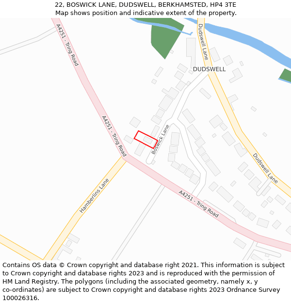 22, BOSWICK LANE, DUDSWELL, BERKHAMSTED, HP4 3TE: Location map and indicative extent of plot