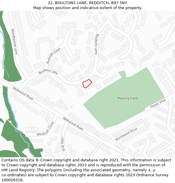 22, BOULTONS LANE, REDDITCH, B97 5NY: Location map and indicative extent of plot