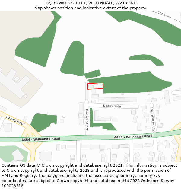 22, BOWKER STREET, WILLENHALL, WV13 3NF: Location map and indicative extent of plot