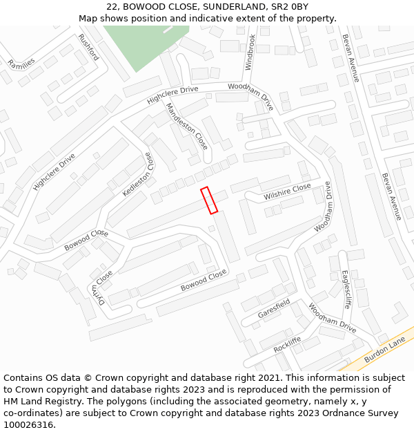 22, BOWOOD CLOSE, SUNDERLAND, SR2 0BY: Location map and indicative extent of plot