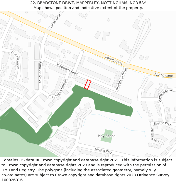 22, BRADSTONE DRIVE, MAPPERLEY, NOTTINGHAM, NG3 5SY: Location map and indicative extent of plot