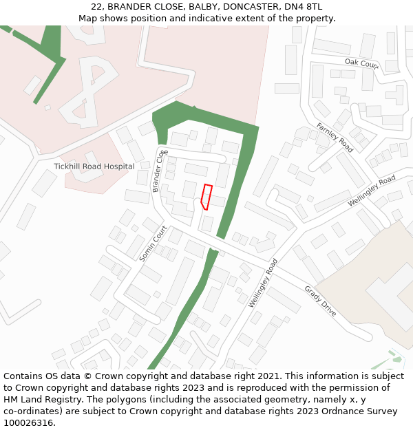 22, BRANDER CLOSE, BALBY, DONCASTER, DN4 8TL: Location map and indicative extent of plot