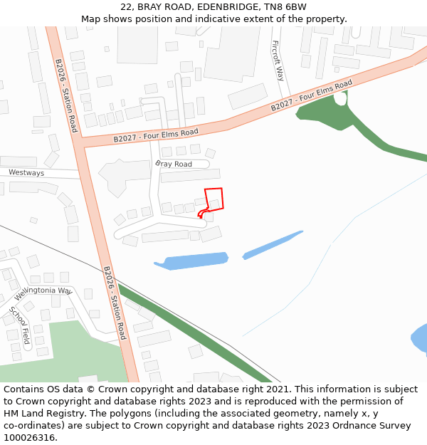 22, BRAY ROAD, EDENBRIDGE, TN8 6BW: Location map and indicative extent of plot