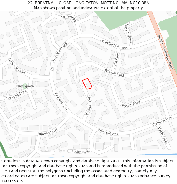 22, BRENTNALL CLOSE, LONG EATON, NOTTINGHAM, NG10 3RN: Location map and indicative extent of plot