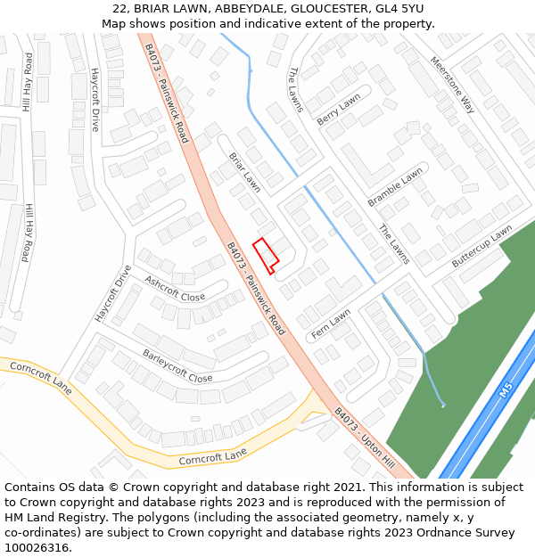 22, BRIAR LAWN, ABBEYDALE, GLOUCESTER, GL4 5YU: Location map and indicative extent of plot